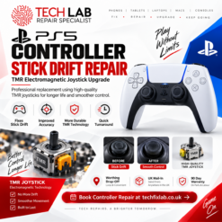 PS5 controller stick drift repair with standard replacement or TMR joystick upgrade by Tech Lab