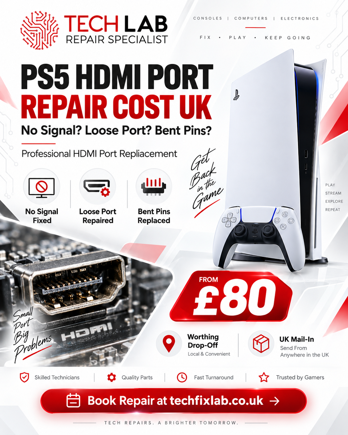 PS5 HDMI port repair cost UK at Tech Lab