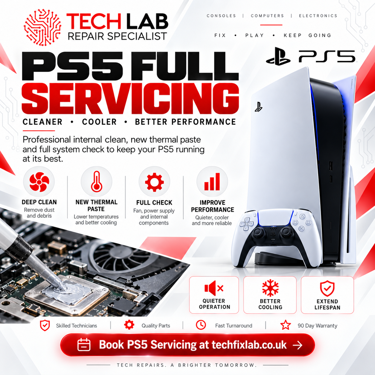 PS5 full servicing in Worthing at Tech Lab - deep cleaning, cooling inspection and full testing